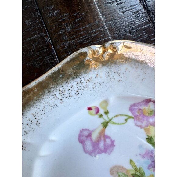 Vintage 8" Gilded Floral Plate – French-Style Pink & Yellow Blooms, Ornate Scrol - Picture 5 of 10